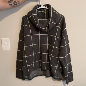 Lumiere Charcoal Grid Cowl Neck Sweater